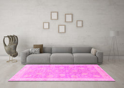 Machine Washable Oriental Pink Modern Rug in a Living Room, wshabs4044pnk