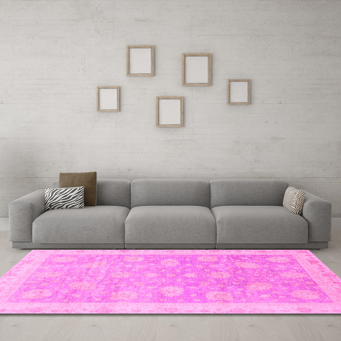 Machine Washable Oriental Pink Modern Rug in a Living Room, wshabs4044pnk