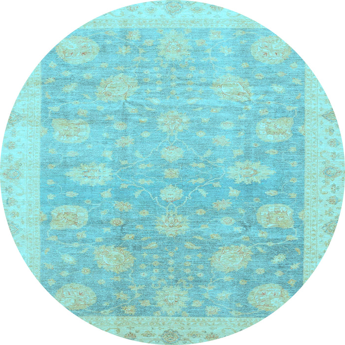 Round Machine Washable Oriental Light Blue Modern Rug, wshabs4044lblu