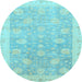 Round Machine Washable Oriental Light Blue Modern Rug, wshabs4044lblu