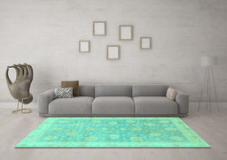 Machine Washable Oriental Turquoise Modern Area Rugs in a Living Room,, wshabs4044turq