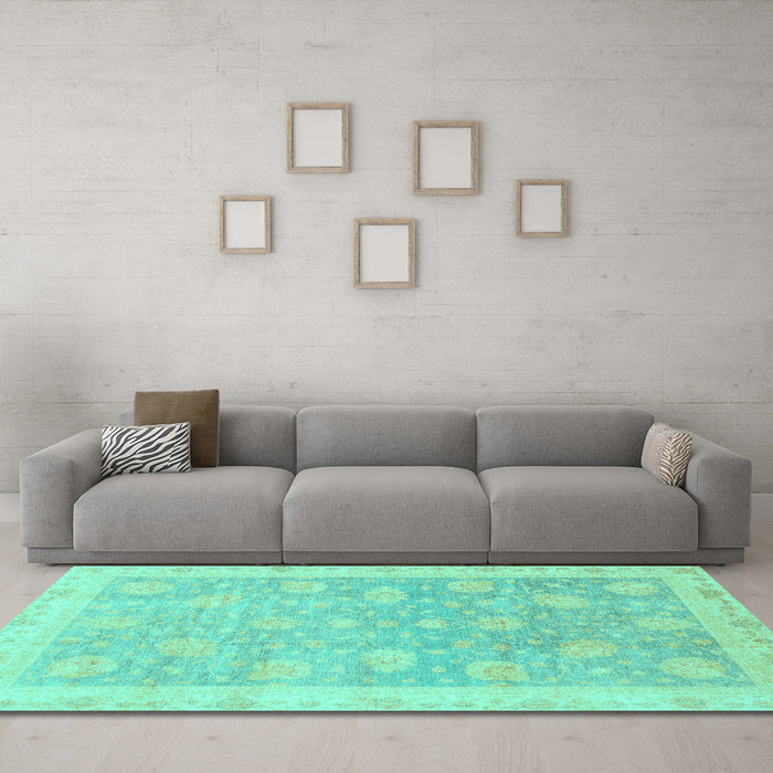 Machine Washable Oriental Turquoise Modern Area Rugs in a Living Room,, wshabs4044turq
