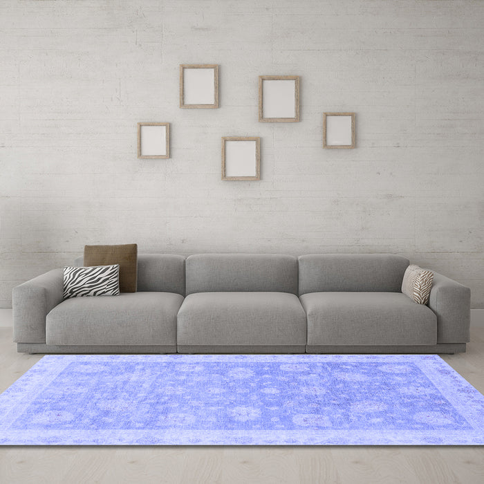 Machine Washable Oriental Blue Modern Rug in a Living Room, wshabs4044blu