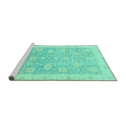Sideview of Machine Washable Oriental Turquoise Modern Area Rugs, wshabs4044turq