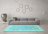 Machine Washable Oriental Light Blue Modern Rug, wshabs4044lblu