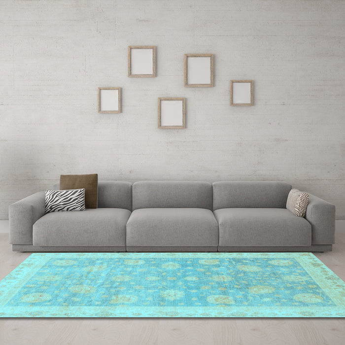Machine Washable Oriental Light Blue Modern Rug in a Living Room, wshabs4044lblu
