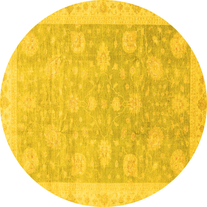 Round Machine Washable Oriental Yellow Modern Rug, wshabs4044yw
