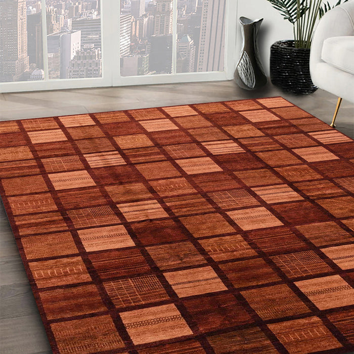 Machine Washable Abstract Orange Red Rug in a Family Room, wshabs4045