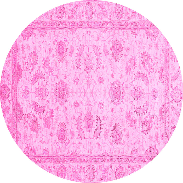 Round Machine Washable Oriental Pink Modern Rug, wshabs4046pnk