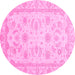 Round Machine Washable Oriental Pink Modern Rug, wshabs4046pnk