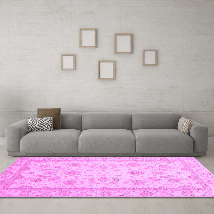 Machine Washable Oriental Purple Modern Area Rugs in a Living Room, wshabs4046pur