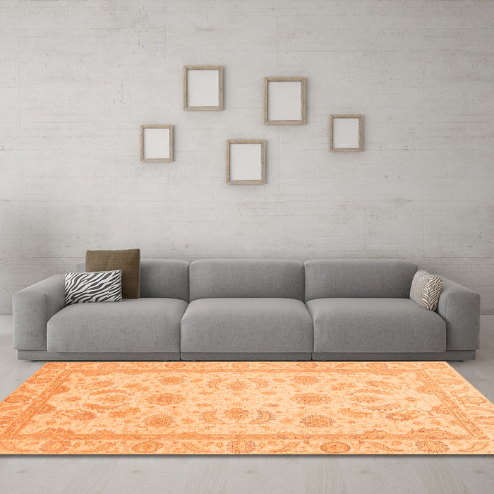 Machine Washable Oriental Orange Modern Area Rugs in a Living Room, wshabs4046org