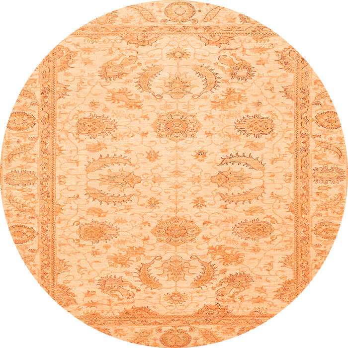 Round Machine Washable Oriental Orange Modern Area Rugs, wshabs4046org