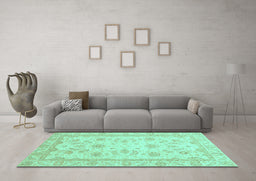 Machine Washable Oriental Turquoise Modern Area Rugs in a Living Room,, wshabs4046turq