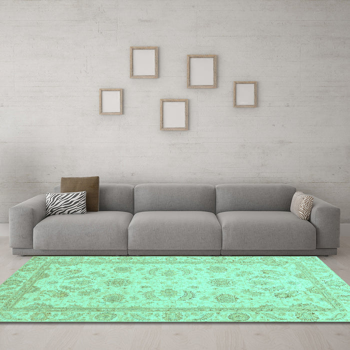 Machine Washable Oriental Turquoise Modern Area Rugs in a Living Room,, wshabs4046turq