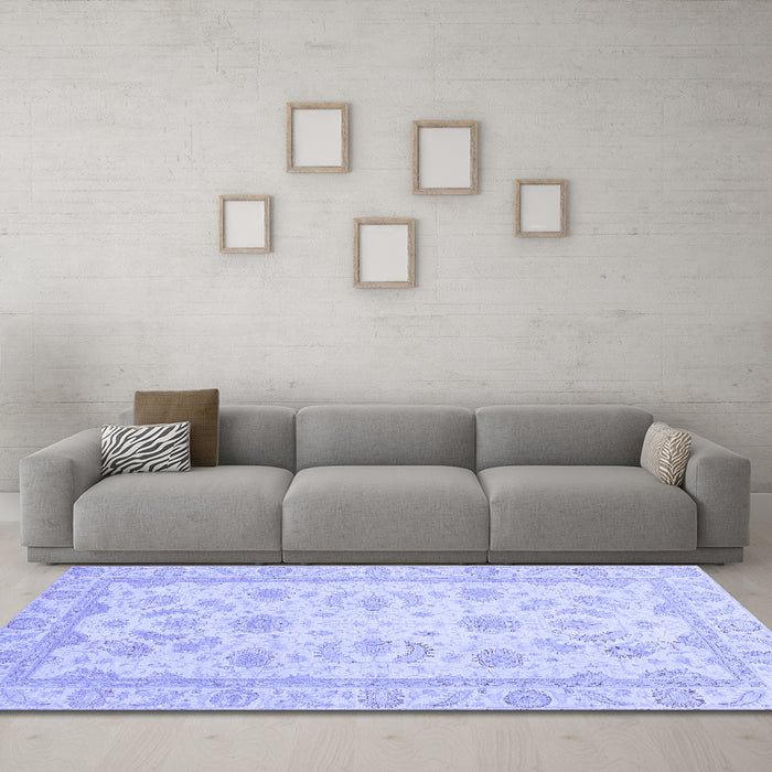 Machine Washable Oriental Blue Modern Rug in a Living Room, wshabs4046blu
