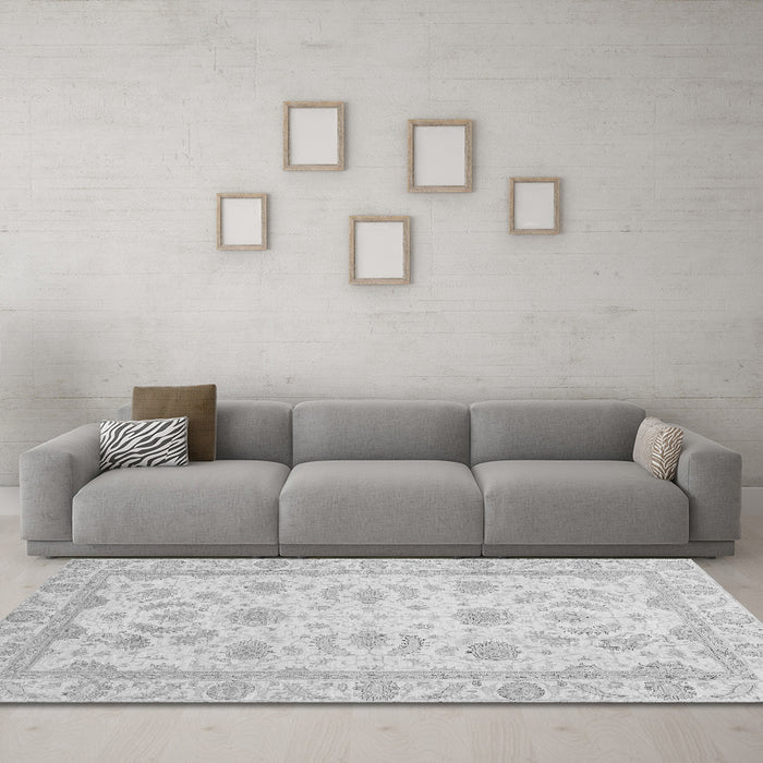 Machine Washable Oriental Gray Modern Rug in a Living Room,, wshabs4046gry