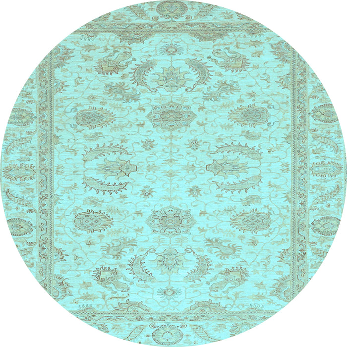 Round Machine Washable Oriental Light Blue Modern Rug, wshabs4046lblu
