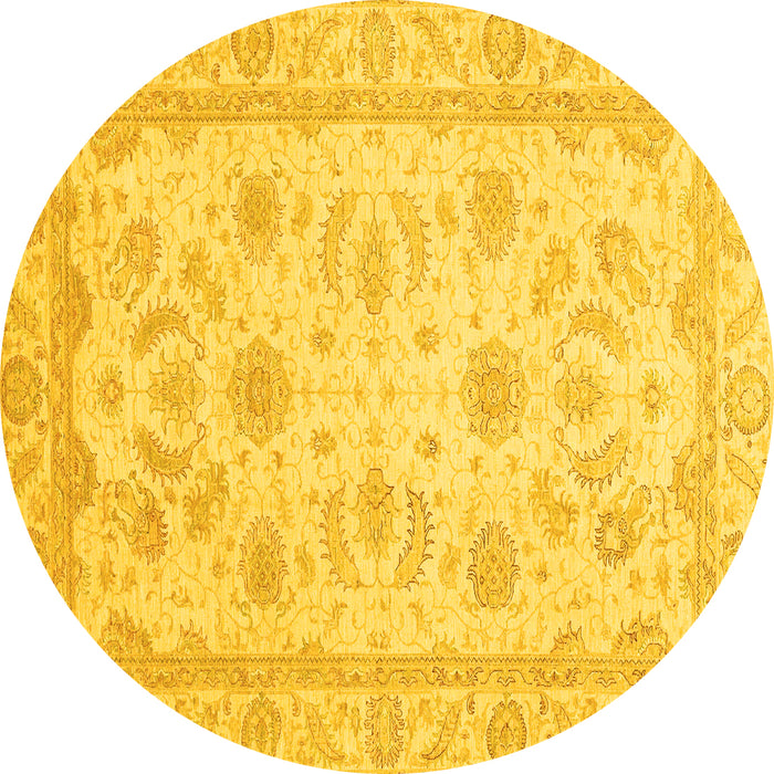 Round Machine Washable Oriental Yellow Modern Rug, wshabs4046yw