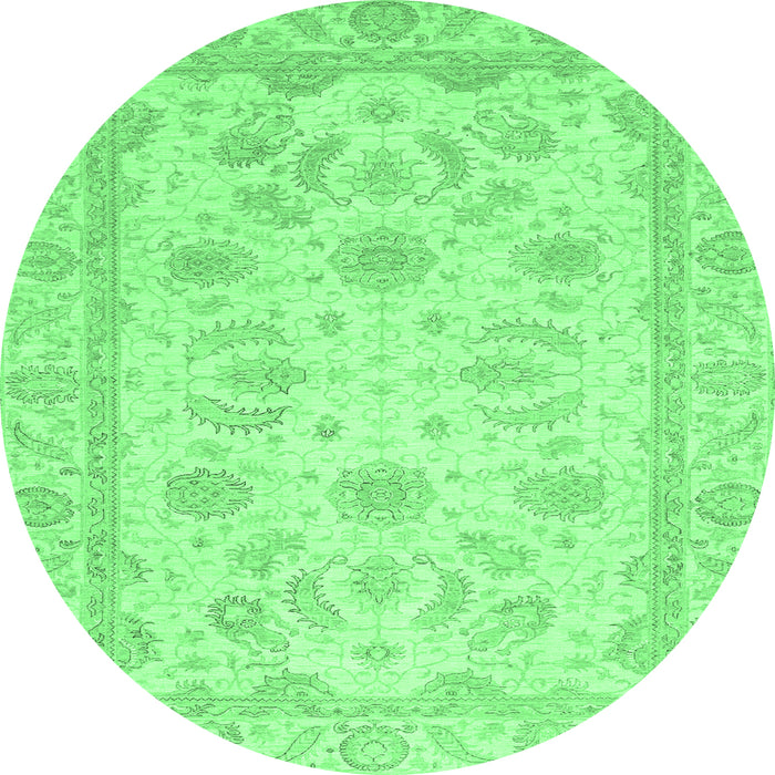 Round Machine Washable Oriental Emerald Green Modern Area Rugs, wshabs4046emgrn