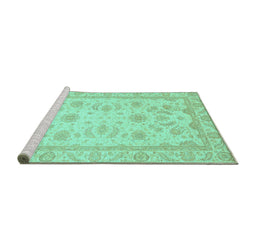 Sideview of Machine Washable Oriental Turquoise Modern Area Rugs, wshabs4046turq