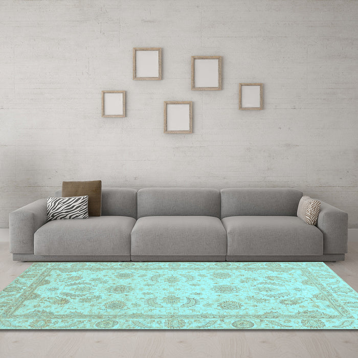 Machine Washable Oriental Light Blue Modern Rug in a Living Room, wshabs4046lblu