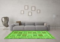 Machine Washable Oriental Green Modern Rug, wshabs4047grn