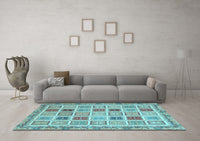 Machine Washable Oriental Light Blue Modern Rug, wshabs4047lblu