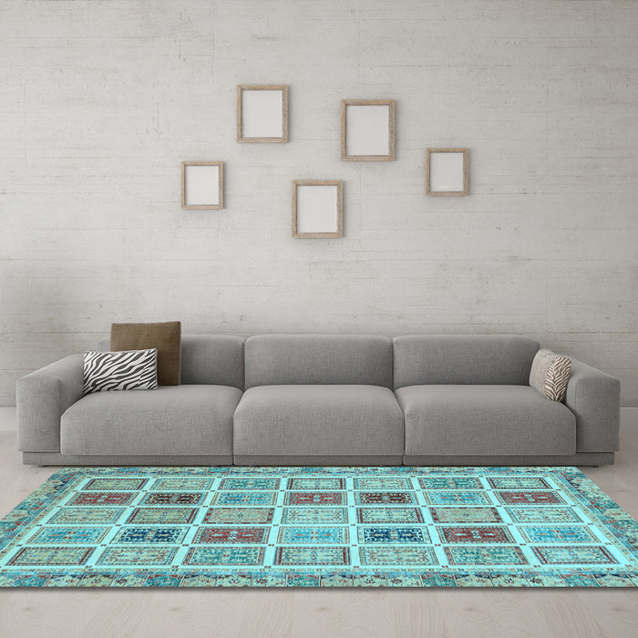 Machine Washable Oriental Light Blue Modern Rug in a Living Room, wshabs4047lblu