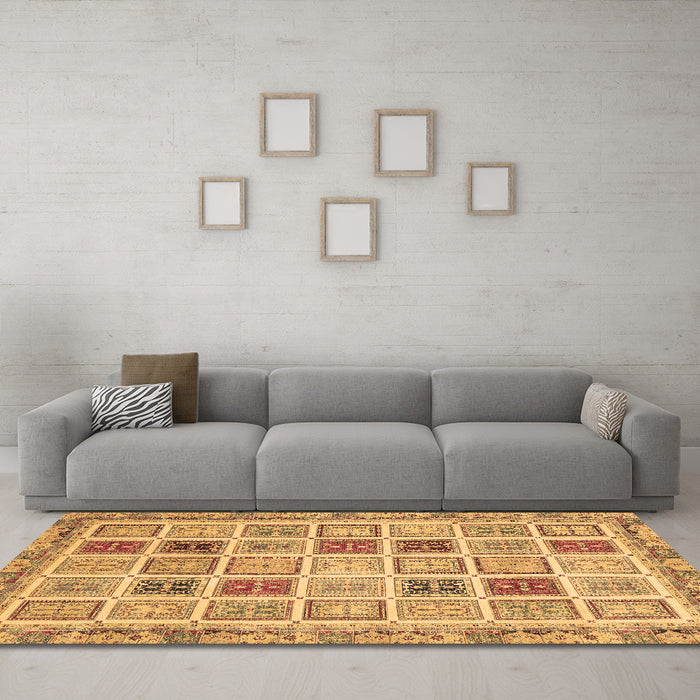 Machine Washable Oriental Brown Modern Rug in a Living Room,, wshabs4047brn