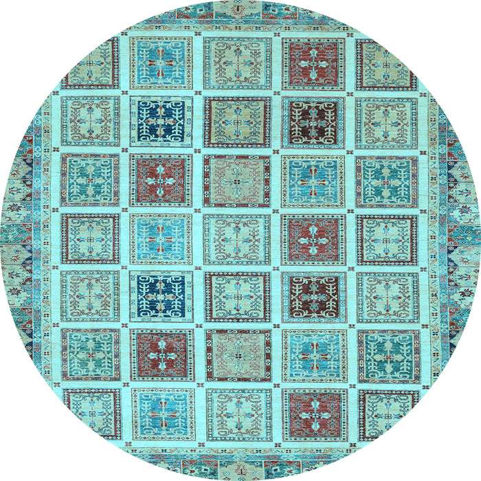 Round Machine Washable Oriental Light Blue Modern Rug, wshabs4047lblu