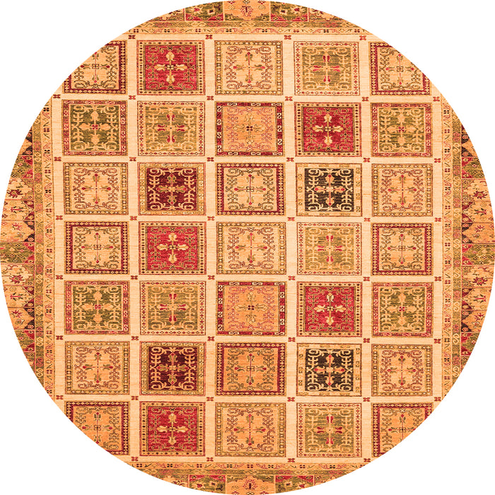 Round Machine Washable Oriental Orange Modern Area Rugs, wshabs4047org