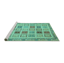 Sideview of Machine Washable Oriental Turquoise Modern Area Rugs, wshabs4047turq