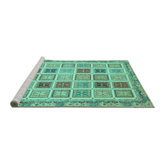 Sideview of Machine Washable Oriental Turquoise Modern Area Rugs, wshabs4047turq