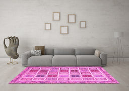 Machine Washable Oriental Pink Modern Rug in a Living Room, wshabs4047pnk