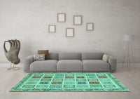 Machine Washable Oriental Turquoise Modern Rug, wshabs4047turq