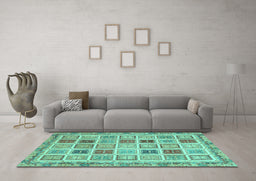 Machine Washable Oriental Turquoise Modern Area Rugs in a Living Room,, wshabs4047turq