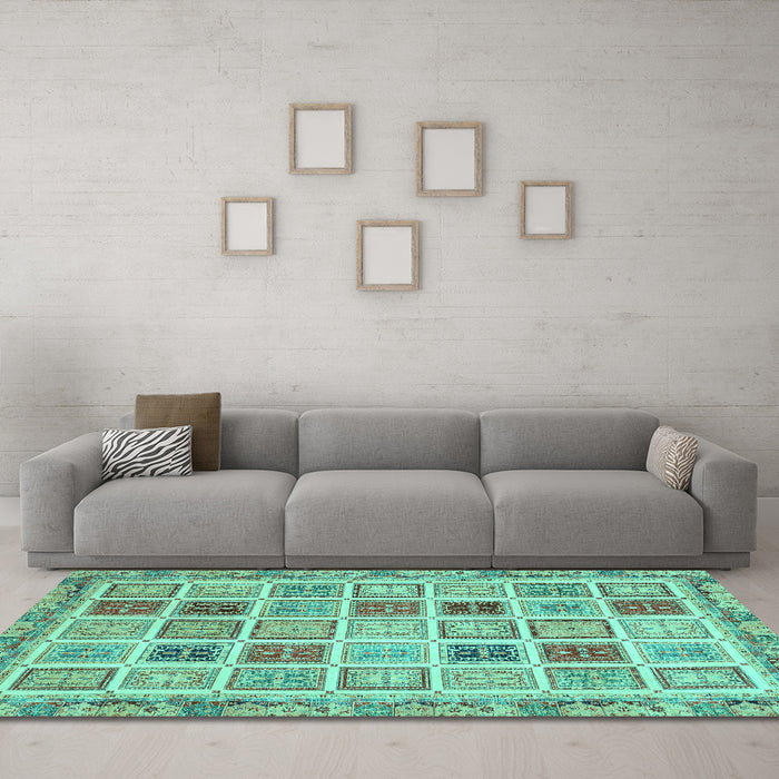 Machine Washable Oriental Turquoise Modern Area Rugs in a Living Room,, wshabs4047turq