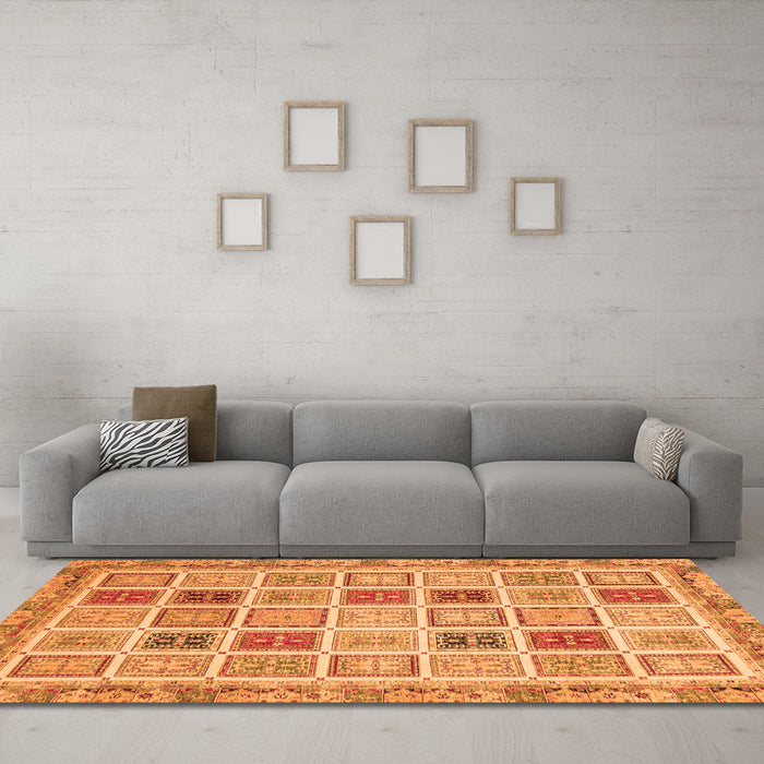 Machine Washable Oriental Orange Modern Area Rugs in a Living Room, wshabs4047org