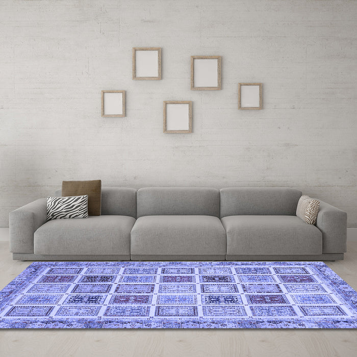 Machine Washable Oriental Blue Modern Rug in a Living Room, wshabs4047blu