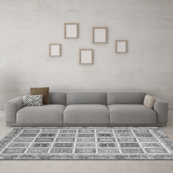 Machine Washable Oriental Gray Modern Rug in a Living Room,, wshabs4047gry