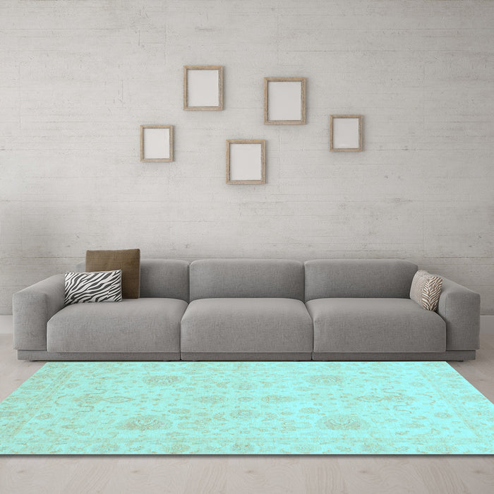 Machine Washable Oriental Light Blue Modern Rug in a Living Room, wshabs4048lblu