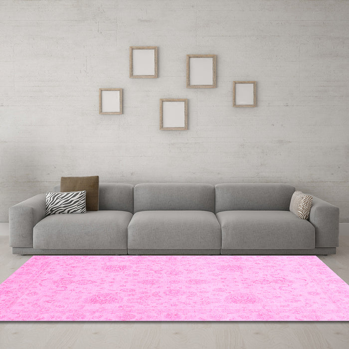 Machine Washable Oriental Pink Modern Rug in a Living Room, wshabs4048pnk