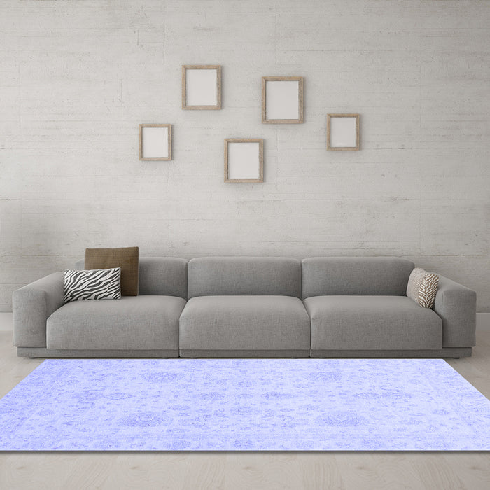 Machine Washable Oriental Blue Modern Rug in a Living Room, wshabs4048blu