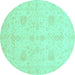 Round Machine Washable Oriental Turquoise Modern Area Rugs, wshabs4048turq