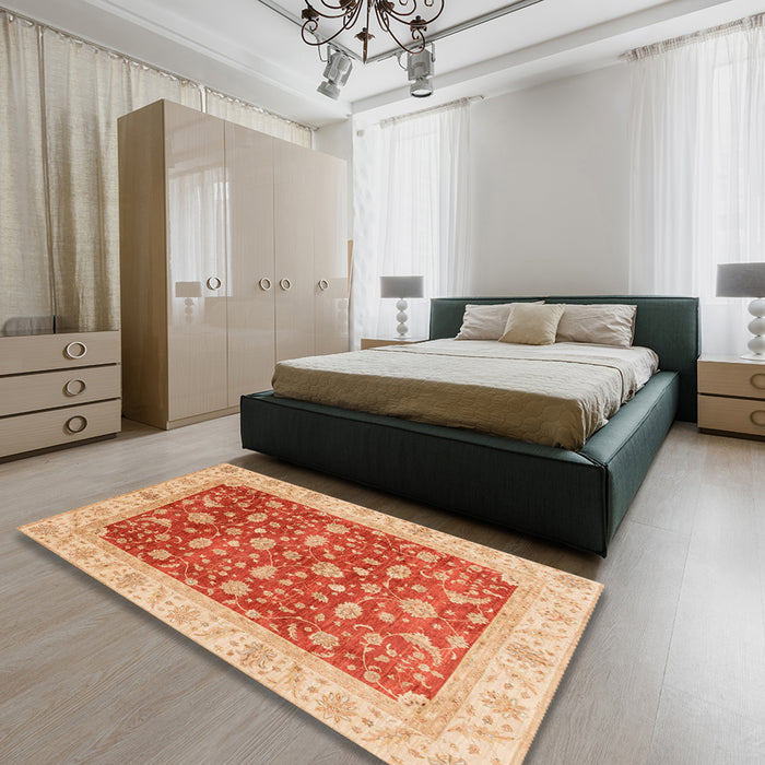 Abstract Yellow Oriental Rug in a Bedroom, abs4049