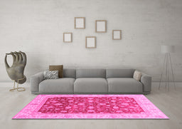 Machine Washable Oriental Pink Modern Rug in a Living Room, wshabs4049pnk