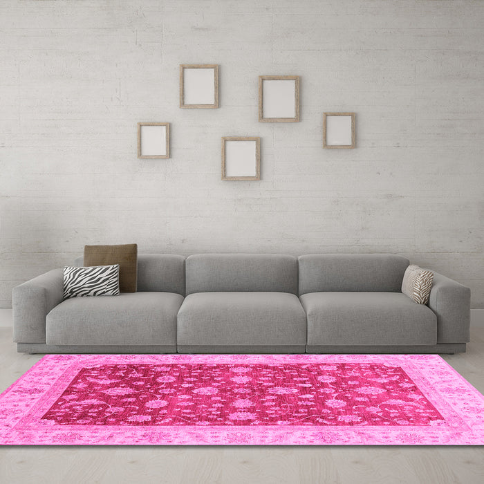 Machine Washable Oriental Pink Modern Rug in a Living Room, wshabs4049pnk