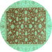 Round Oriental Turquoise Modern Rug, abs4049turq