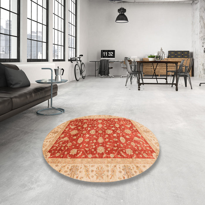 Round Abstract Yellow Oriental Rug in a Office, abs4049
